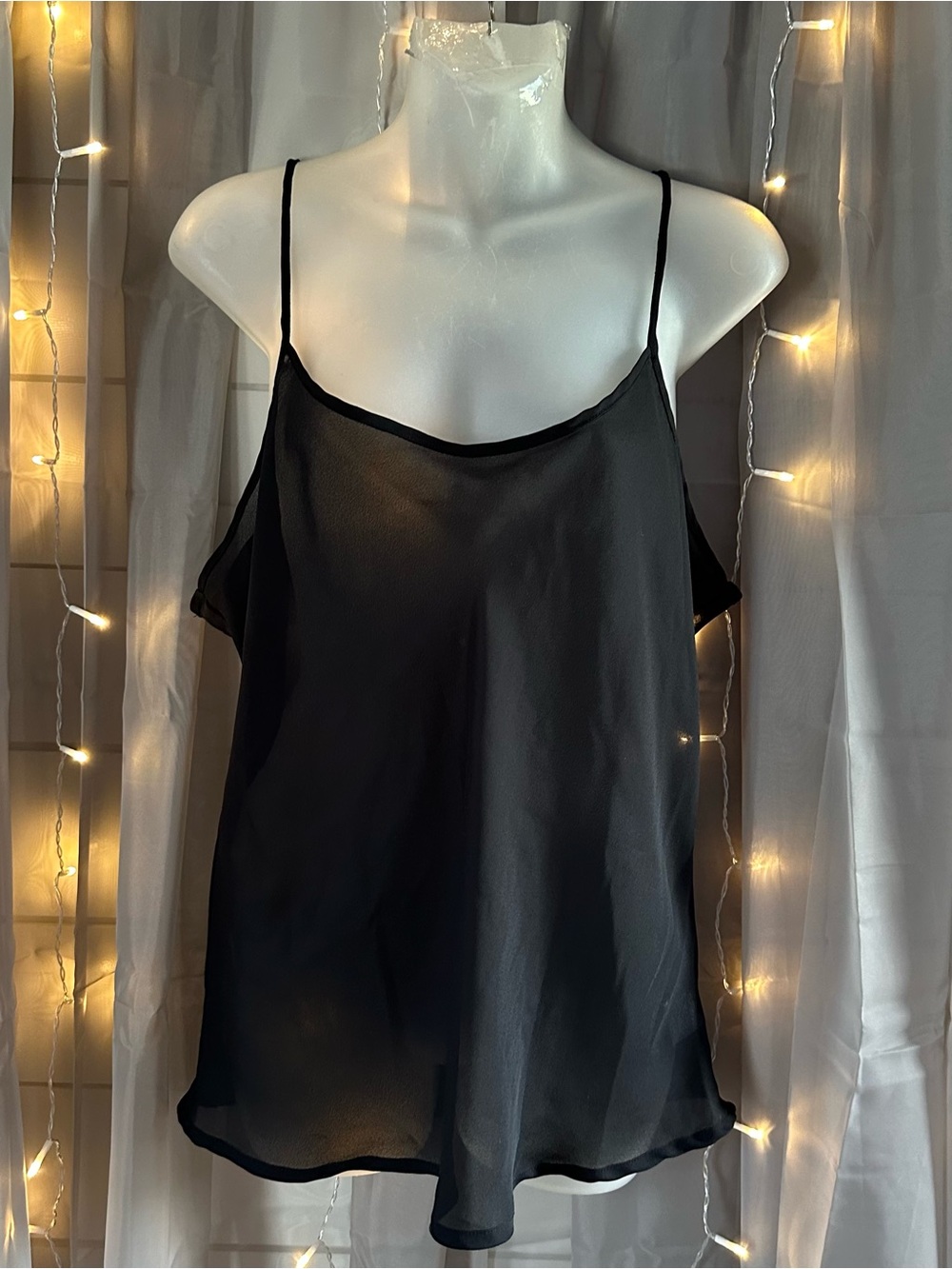 Vintage Jaclyn Smith mesh Cami black lingerie top Sz L
